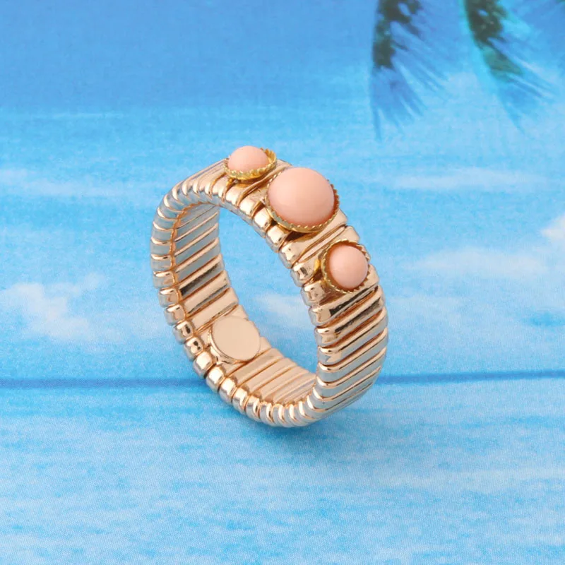 NeeFuWoFu gold color ring elastic force Copper Natural stone rings Bohemia de Madera Pulseira Estrela de Cinco Elastic jewelry