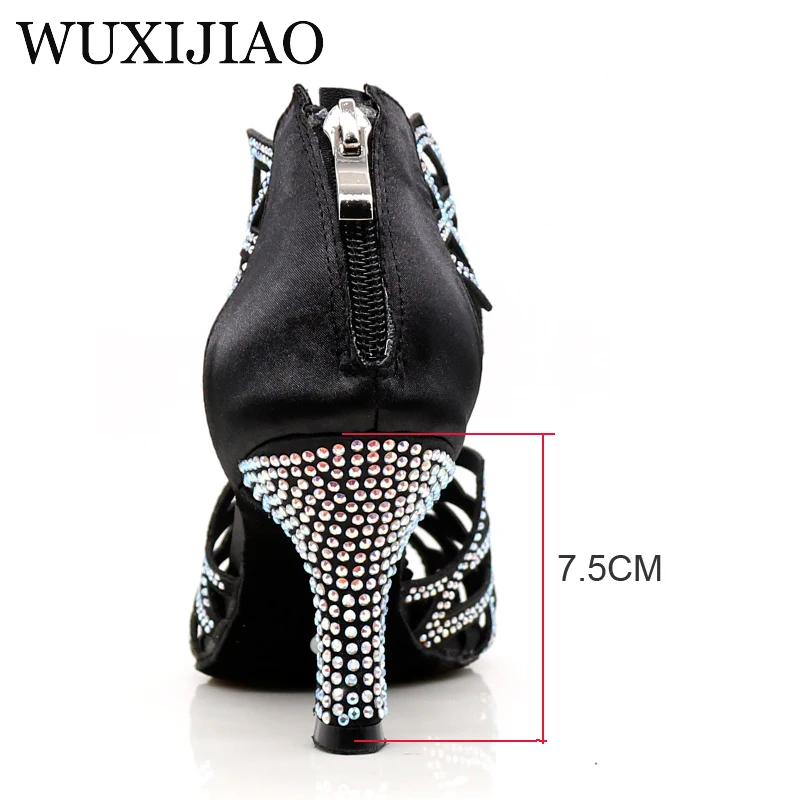 WUXIJIAO Zwart Rhinestonesladies schoenen Jazz sneakers hoge hak dansschoenen met strass Latin dansschoenen