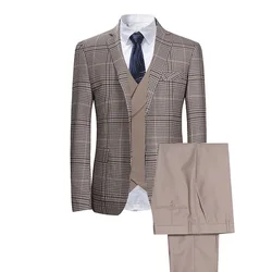 Trajes de negocios a cuadros para hombre, trajes informales de fiesta de boda, trajes de 3 piezas hechos a medida, trajes de alta calidad, chaqueta, chaleco, pantalón, novedad de 2022