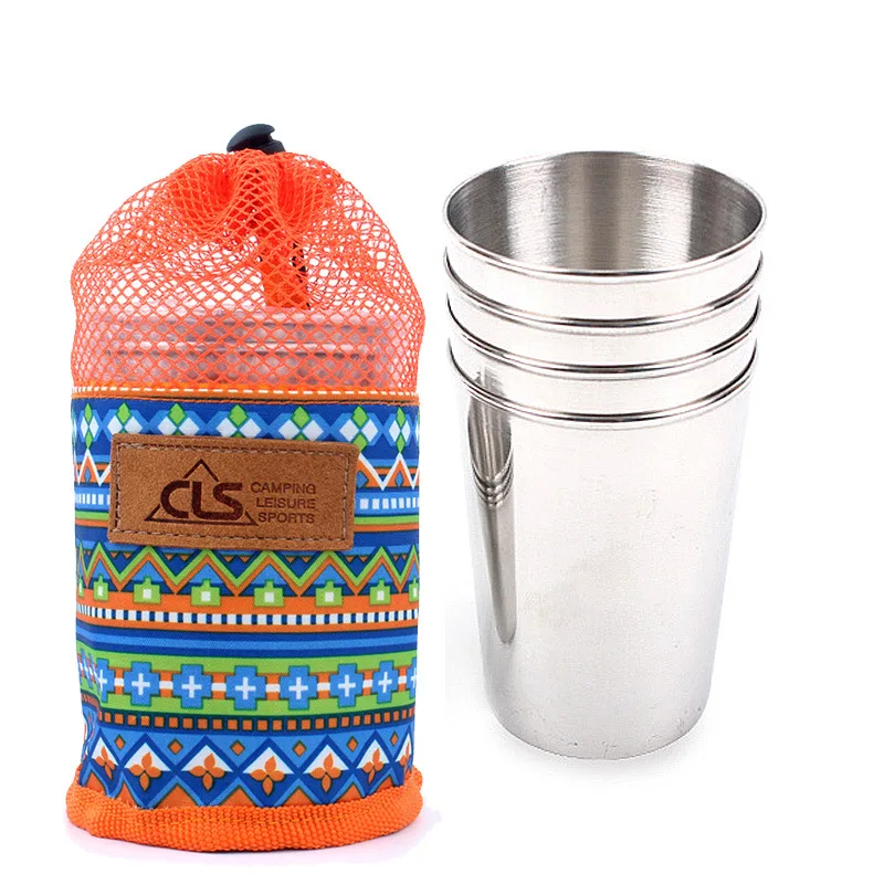 4pcs Outdoor Cup Camping Stainless Steel Picnic Beer Office 350ML Coffee water Large cute cups and mugs camping cookware