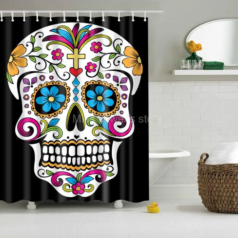 Skeleton Skull Totem Design Custom Shower Curtain Bathroom Waterproof Mildewproof Fabric With 60 x 71 inch 12 Hooks 150cm*180cm