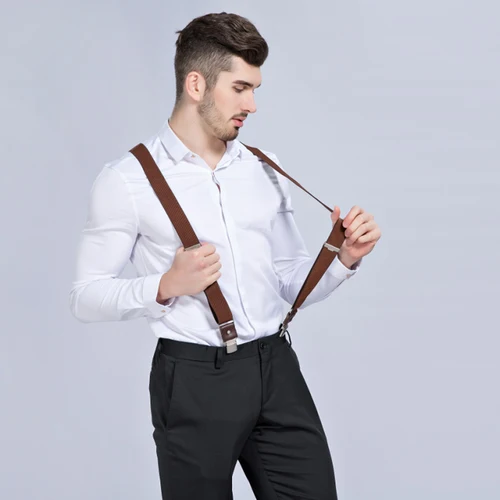 Imagen 2 del producto Tirantes nuevos para hombre, tirantes nuevos, 3 Clips, tirantes informales de cuero, correa para pantalones, regalo para papá, Tirantes de alta calidad