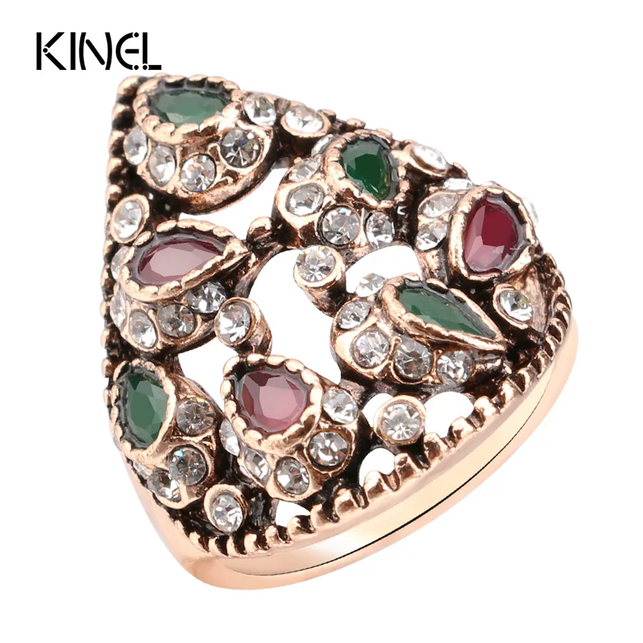 Kinel Retro Ring Trendy Women Jewelry Gold Color Unique Party Antique Rings Turkish Jewelery 2017 New