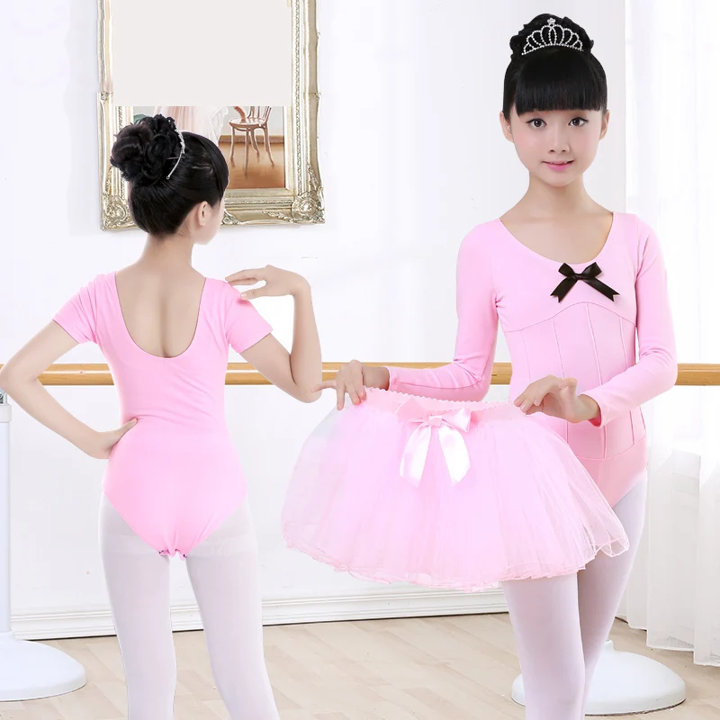 Pink Long Sleeve Ballet Dance Training Leotard Girls Gymnastics Pleated Leotard Dance Clothes Kids Children Ballerina Costume