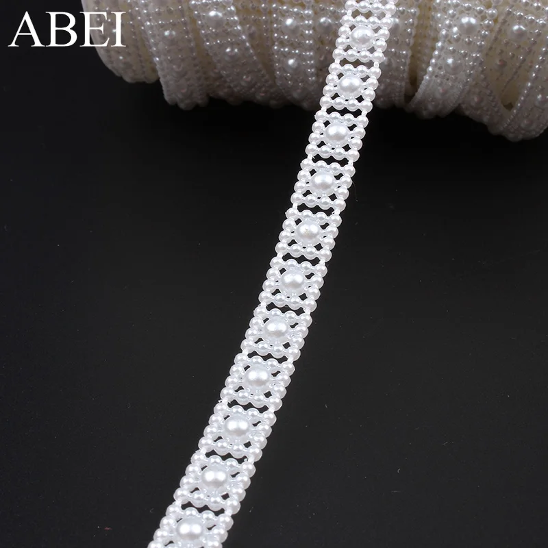 1cm 5yards DIY Garments Accessories Plastic Beaded Lace Ribbon Flower Beads String Chain for Wedding Party Decoration Supplier