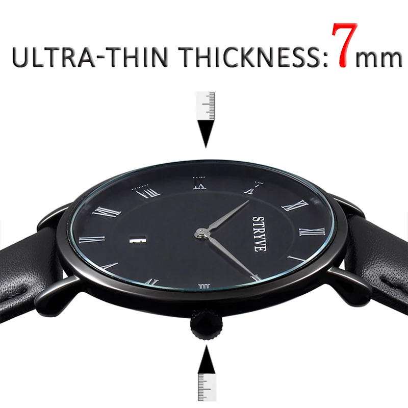 Stryve-reloj de cuarzo minimalista para hombre y mujer, accesorio de marca, con esfera ultradelgada Simple y 2 manos, de lujo, de cuero genuino,