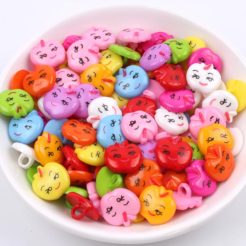 100pcs 15mm Mix Colors Cartoon Buttons for Baby Kids Clothes Cute Plastic Smile Face Decorative buttons Garments Accessories