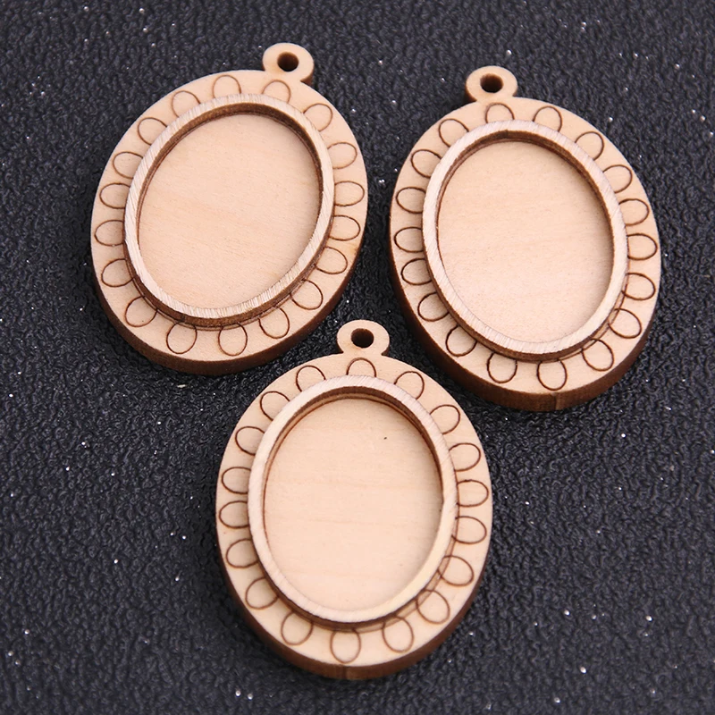 3pcs/lot 18*25mm Inner Size Wood color Oval Wood Cabochon Base Setting Charms Pendant Necklace Findings