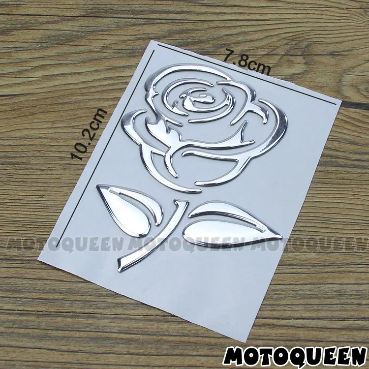 1Pcs 3D Chrome Rose Motorcycle Car Truck Stickers Emblem Helmet Decor Decals For Universal Haley Honda Yamaha Kawasaki Suzuki
