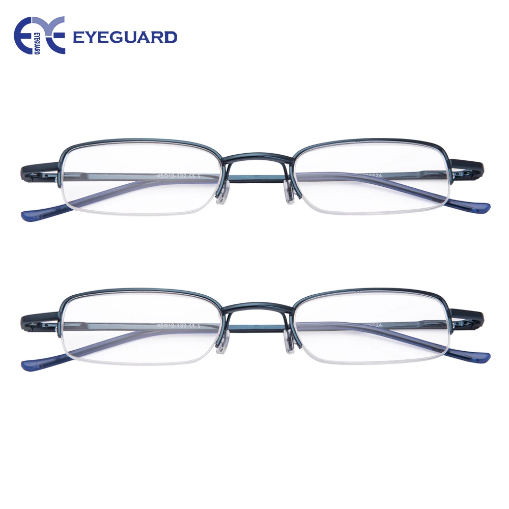 EYEGUARD Pen Reading Glasses Metal Frame & Tube Case mini size Slim Readers unisex Blue 2 Pairs