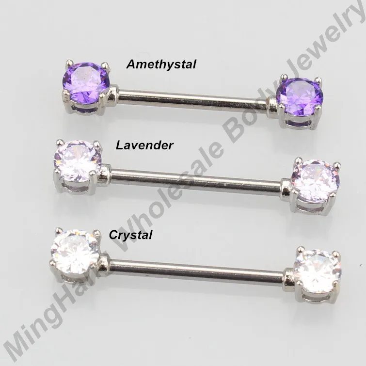 

Mixed 3 Color Zircon 316L Stainless Steel 14g Barbell Nipple Ring Piercing Body Jewelry