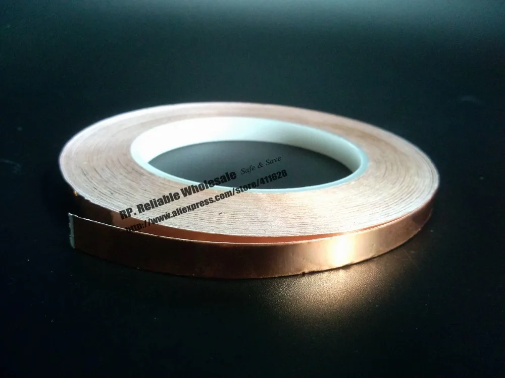 

1 Roll 6mm*30M*0.06mm Adhesive Single Electric Conduct Copper Foil Tape for Electromagnetic Wave Radiation EMI Shield Masking