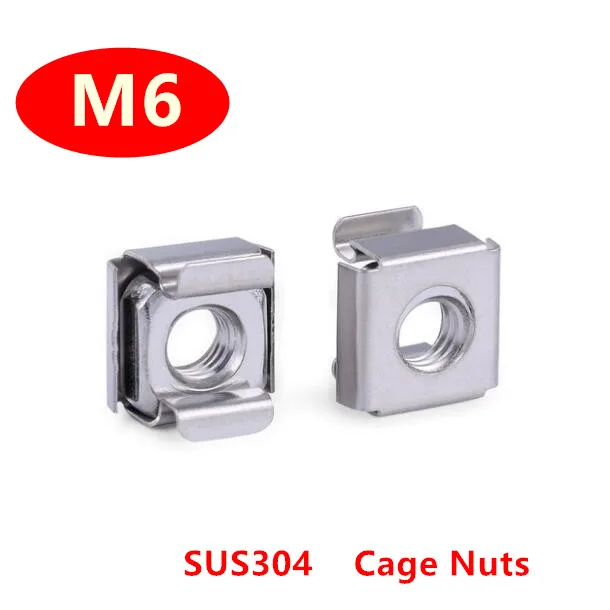 50pcs 304 Stainless steel M6 Cabinet Nut Quartet Floating Nut Cassette Elastic Enclosure Card Cage Captive Nut Nuts