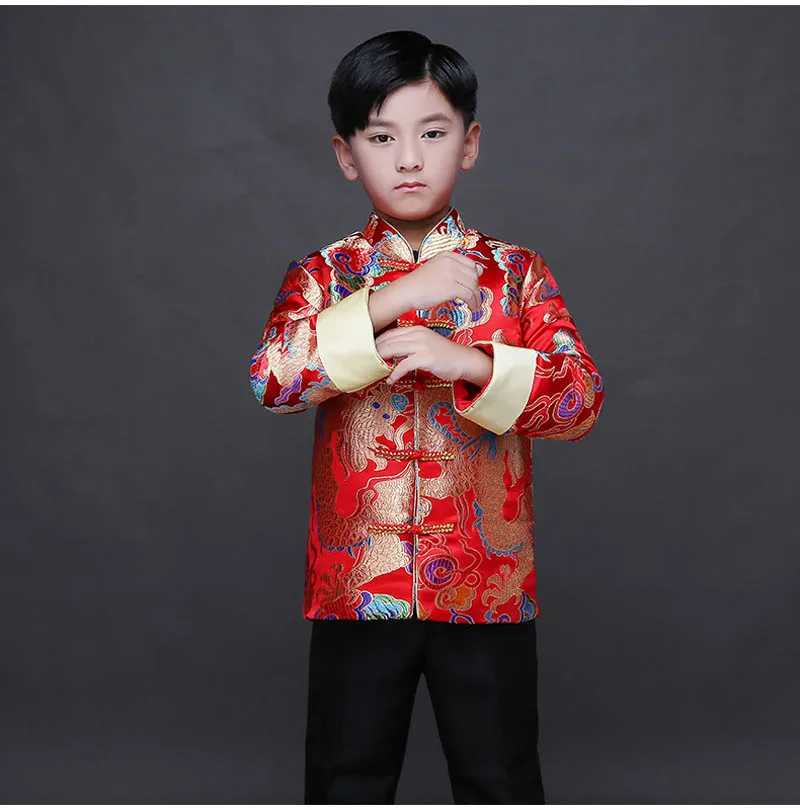 Kid China dress of the Tang Dynasty Chinese traditional garments Hanfu  dragon costume pants for children boy girl clothing