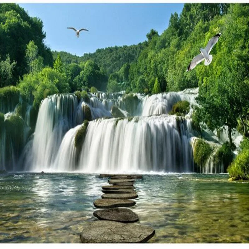 

wellyu Custom large - scale murals landscape waterfalls 3D wall paintings landscape background wall non - woven wallpaper