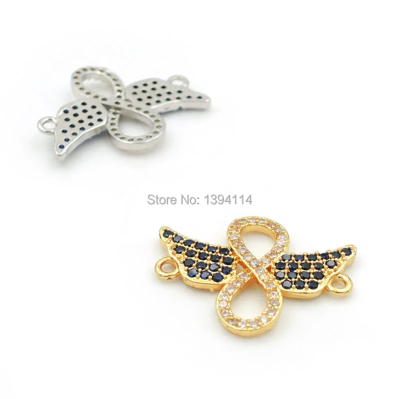 22*17*2mm Micro Pave Blue CZ Eight Connector With 2 Wings Fit For Women As DIY Bracelets Accessory