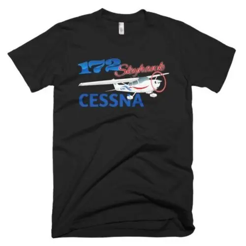 100% Cotton Print Mens Summer O-Neck Cessna 172 Skyhawk (Red/Blue) Airplane T-shirt - Personalized with Your N# Tee Shirt