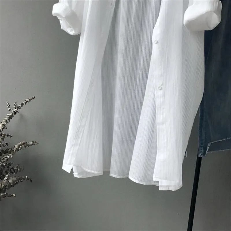 Cotton White Long Blouse Women 2019 Spring Casual Long Sleeve White Shirts Loose Oversize Tops With Pockets High Quality Blouse