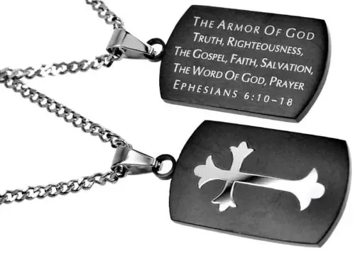 Low price black steel dog tags big discount Double-sided dog tag wholesale  Christian Dog Tag cheap Ephesians 6 Bible Verse