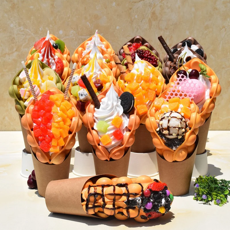 Fake Food Model Ice Cream Egg Bubble Waffle Model, Simulation Ice Cream Egg Waffle Props for Window Display