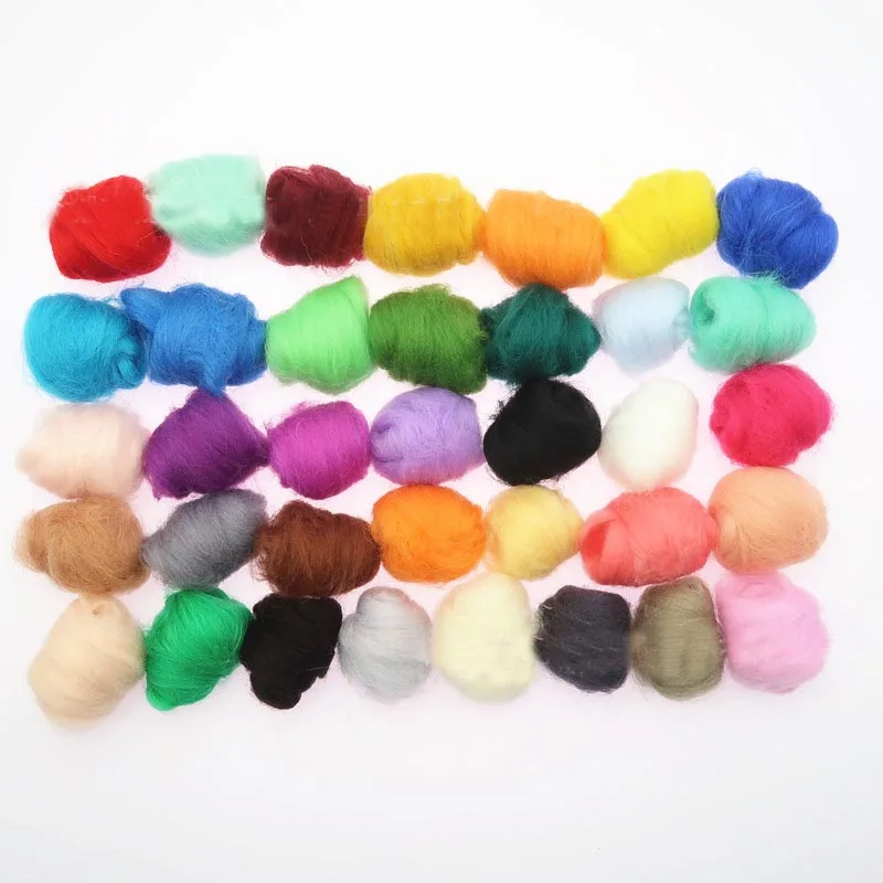 36 Color/set Merino Wool Fibre Roving For Needle Felting Hand Spinning DIY Fun Doll Needlework Raw Wool Felt poke 3g/bag