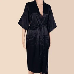 BLACK Mens Robe Hot Sale Faux Silk Kimono Bath Gown Bathrobe Nightgown Sleepwear Hombre Pijama Size S M L XL XXL XXXL ZhM01D