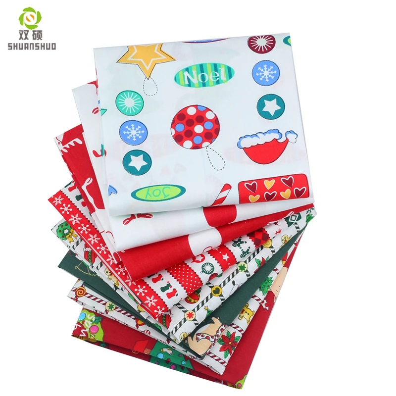 Shuanshuo 8pcs/lot New Christmas Series Twill Cotton DIY Fabric,Patchwork Cloth, Sewing Quilting Fat Quarters Material For Baby