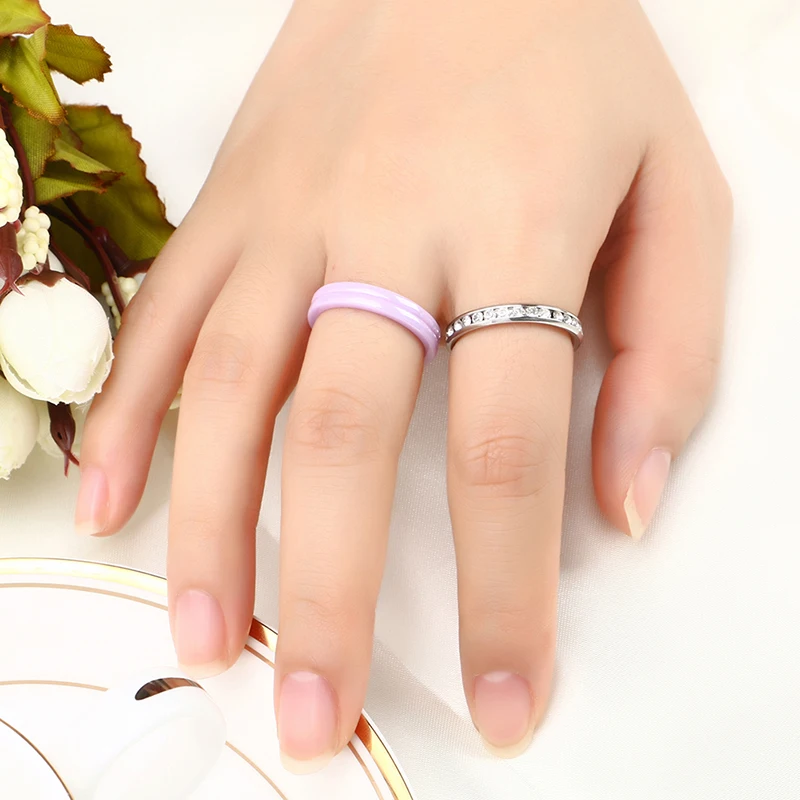 3pcs/Pack Stainless Steel Three Rings For Lady Paved CZ Zircon Luxury Princess Women Engagement Ceramic Ring Purple Jewelry