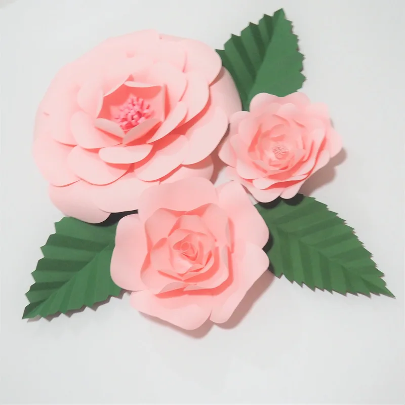 

2018 DIY 3PCS Giant Paper Flowers Red Rose 3 Leaves Flores Artificiales Fleur Artificielle Wedding Event Backdrop Party Nursery