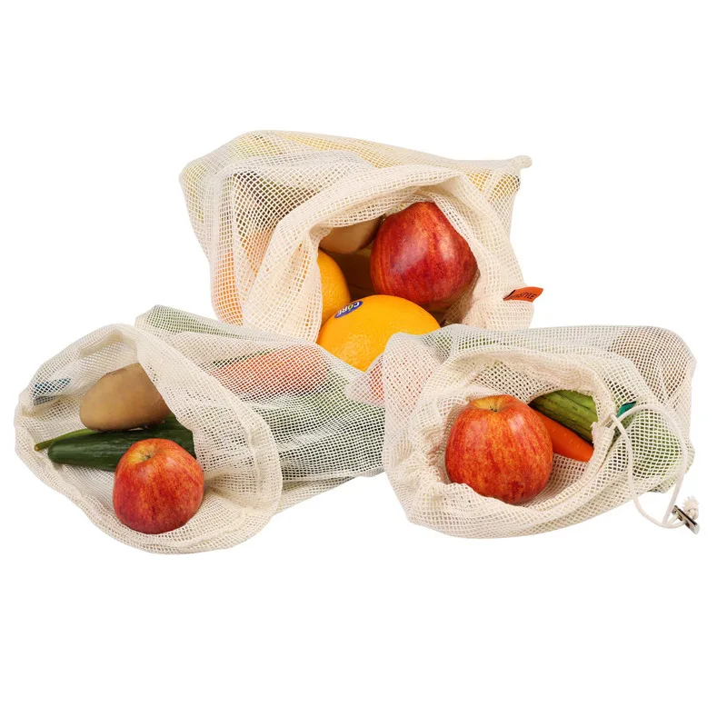 9pcs/set Reusable Cotton Mesh Produce Bags Fruit Vegetable Shopping Organize Bag Washable Durable Grocery Tote Carry Pouch Bag