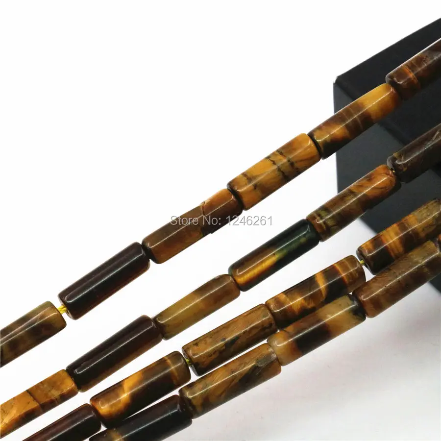 

4x14mm Natural Accessories Tiger's Eye Tube DIY Round Beads Loose Stone 15inch Hand Made Jewelry Making For Women Grils Gifts