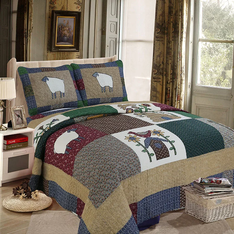 CHAUSUB Set trapunta in cotone Patchwork 3 pezzi copriletto in cartone animato sul letto copriletto estivo King Size copriletto trapuntato leggero