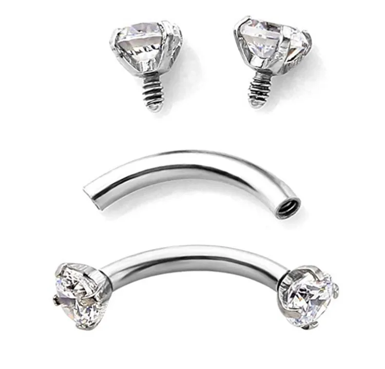 LOT50pcs Body Piercing Jewelry - CZ Gems Eyebrow Tragus Bar Piercing Curved Barbells 16g Eyebrow Piercing NEW