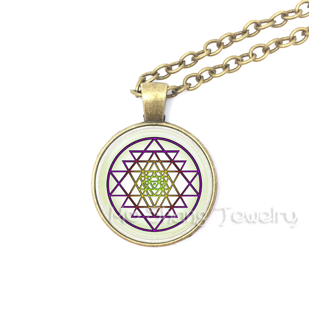 Sacred Geometry Necklace Sri Yantra Jewelry Glass Dome Pendant Chakra Necklace Buddhist Jewelry Spiritual Mandala Choker