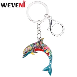 WEVENI Enamel Dolphin Key Chain For Women Handbag Charm Keychain Key Ring Man Car Key Holder Ocean Animal Jewelry Accessories