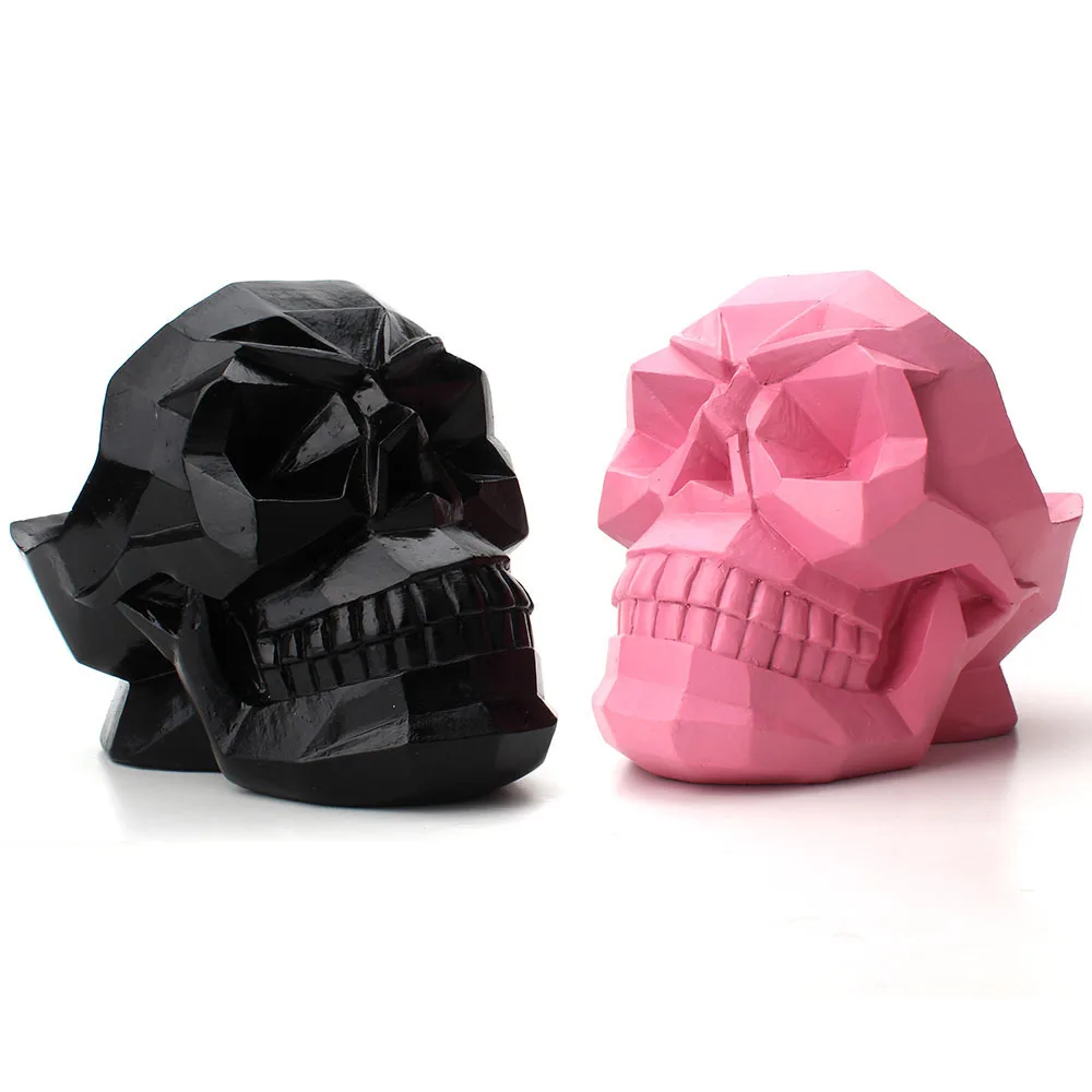 

Modern Geometric Facet Skull Ornaments Resin Miniature Figurines Vintage Home Desk Decor Mobile Phone Holder Table Storage Box