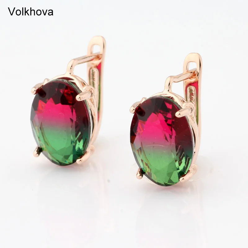 New Fashion Round Gradient 5 Color Drop Earrings For Women Rose Gold Color Jewelry Tourmaline Zircon Glass Earrings For Gift
