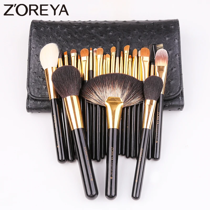 

Zoreya 24Pcs Goat Hair Blending Makeup Brushes Professional Powder Foundation Eye Shadow Large Fan Brush Set Tool Animal Natural