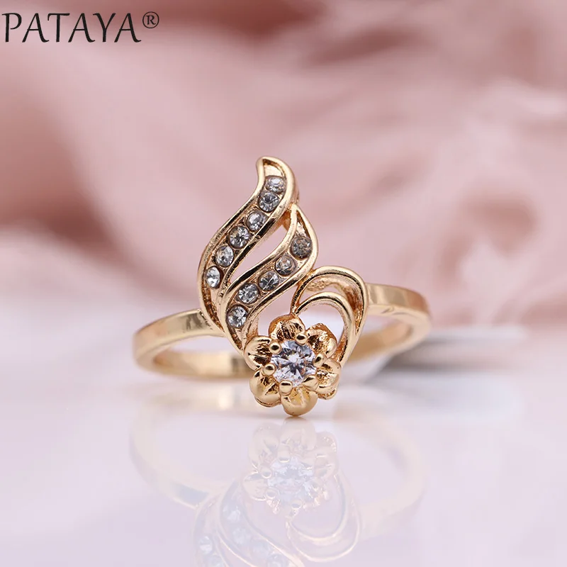 PATAYA New Special Price Rings Women White Imitation Pearls Fashion Jewelry 585 Rose Gold Color Natural Zircon Simple Ring