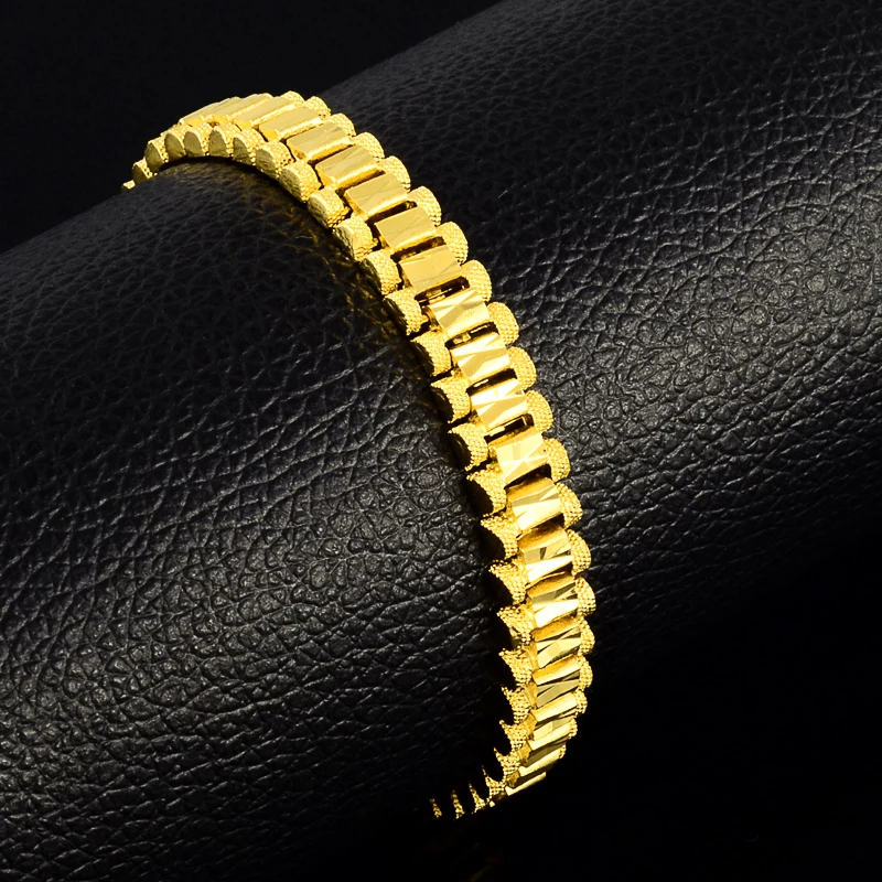 Wholesale 24k Gold GP 8MM Watchband Bangle Bracelet  for Men  Women 19CM Drop Shipping. Pure Gold Color Men\'s Bracelet Jewelry