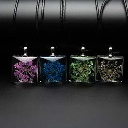 Flower in square Glass necklace Pendant Fashion glass ball necklaces Classic style Jewelry #FY401