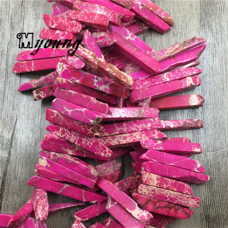 Fuchsia Imperial Jaspers Stick Slice Beads, Natural Emperor Stone Column Beads, Hot Spike Point Jewelry DIY Findings, MY1665