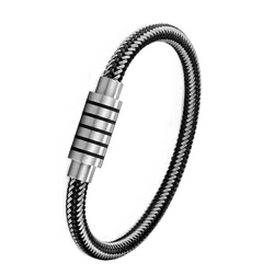 Fashion Punk Black/white Braided Steel wire Bracelet Stainless Steel Magnetic Buckle Simple Style Men Bracelet Women's Jewelry