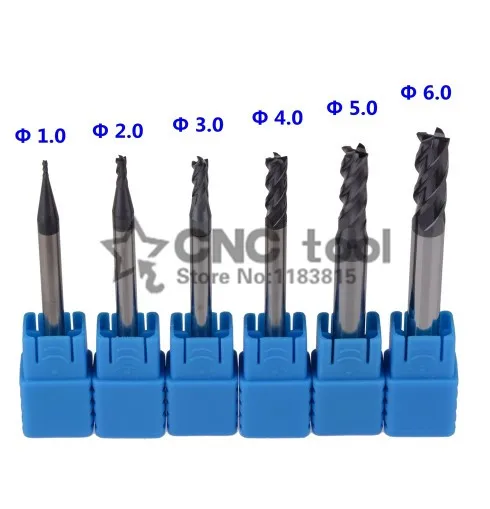 

6 шт. HRC50 четыре флейты микро твердосплавная торцевая фреза CNC резцы для фрезы для фрезерования стали 1-6 мм