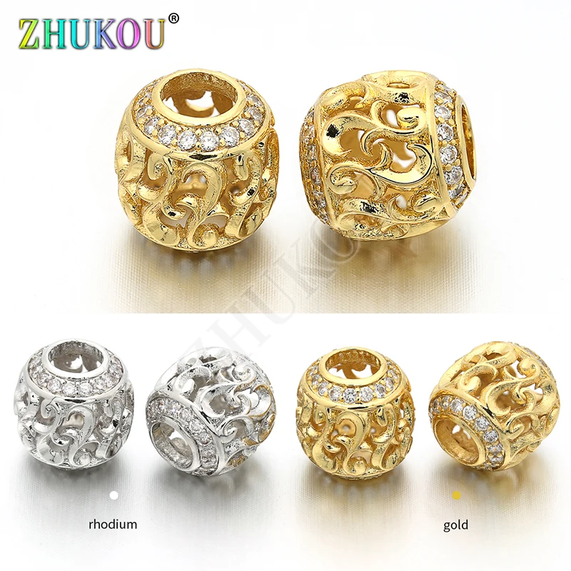 11mm Brass Cubic Zirconia Round Spacer Beads DIY Jewelry Bracelet Necklace Making, Hole: 4.5mm, Model: VZ30