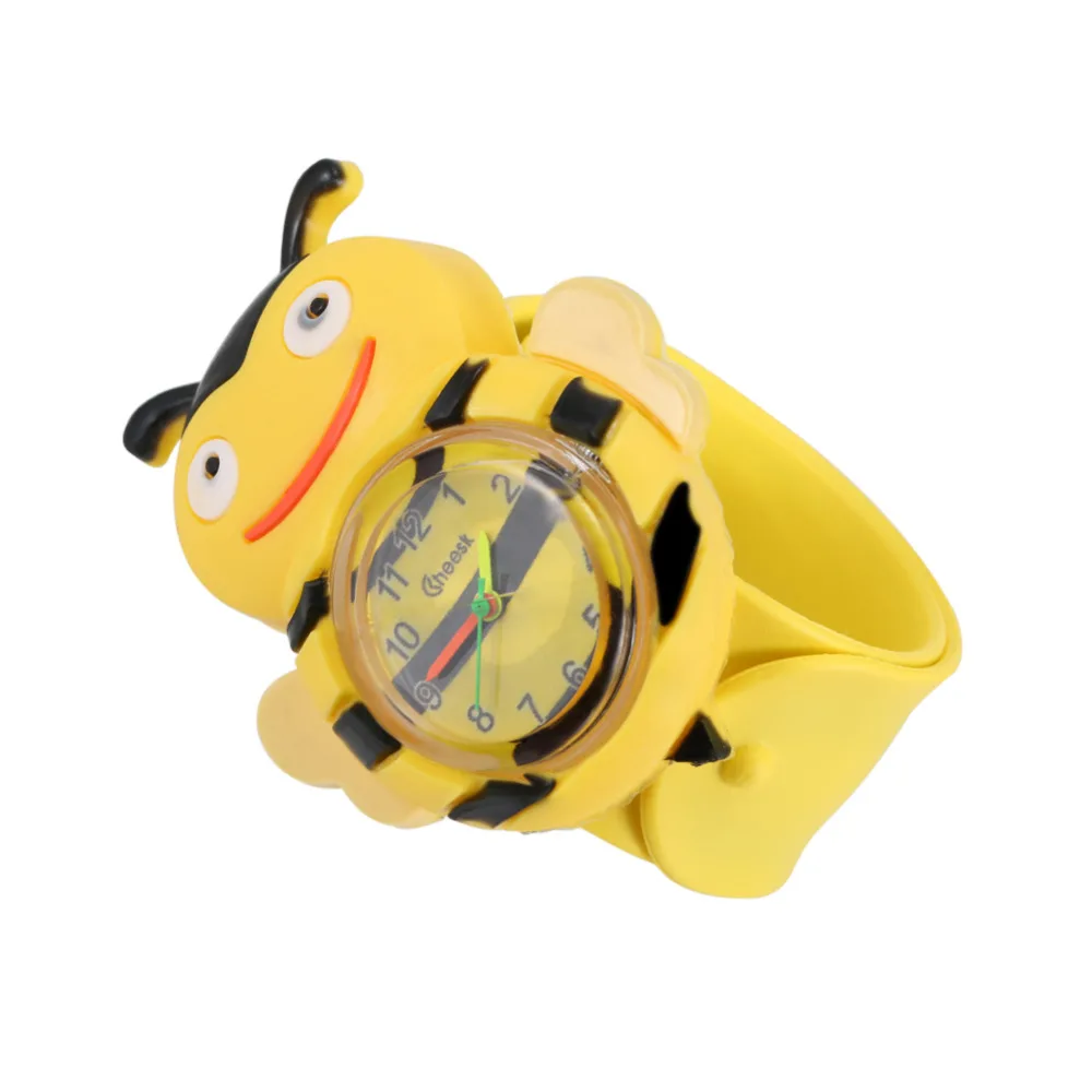 Chirldren Watch Digital Slap Watch Cute Cartoon Bee Watches for Kids Yellow Flap ring Watch For Baby girl Boy Clock Toy Gift