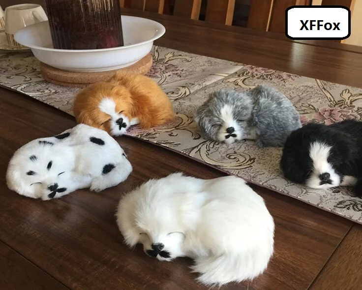 

5 pieces a lot real life cute sleeping dog models plastic&furs dog dolls gift about 12x9x5cm xf1460