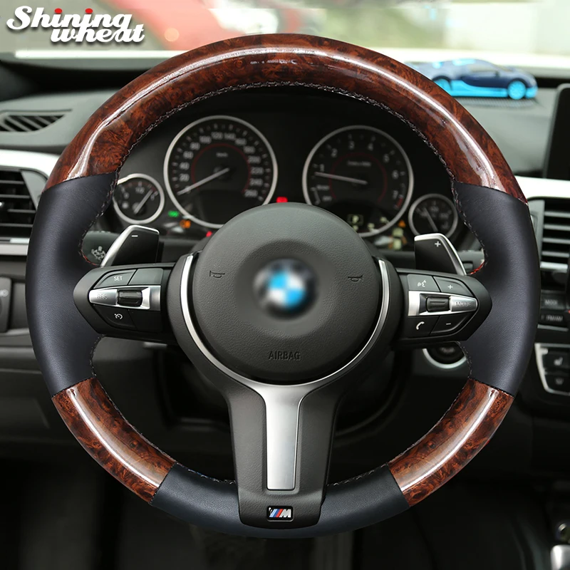 Wood grain PU Carbon Fiber Car Steering Wheel Cover for BMW M3 F82 M4 M5 F12 F13 M6 F85 X5 M F86 X6 M F33 F30 M Sport F87 M2 F80