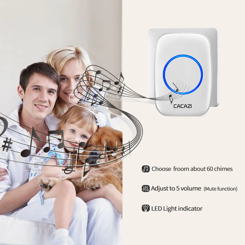 CACAZI Waterproof Wireless Doorbell 300M Remote Battery Button Home Call Ring Bell US EU UK Plug Receiver Wireless Calling Chime