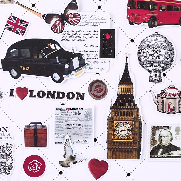 64pcs Creative Cute Self-made London Old Things Scrapbooking Stickers /decorative Sticker /DIY Craft Photo Albums Waterproof